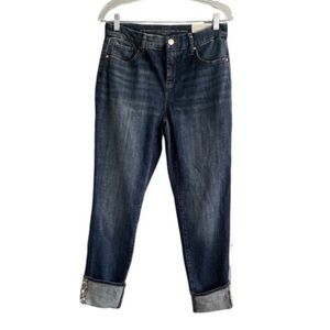 NEW Chico’s So Slimmimg Girlfriend Jeans Pearl Details Blue Denim Size 4